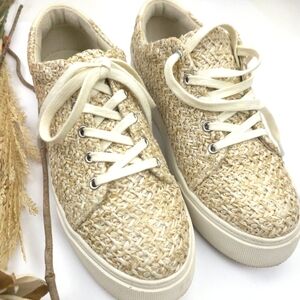 Born in California Women's Cream Woven Platform Sneakers Sz 8